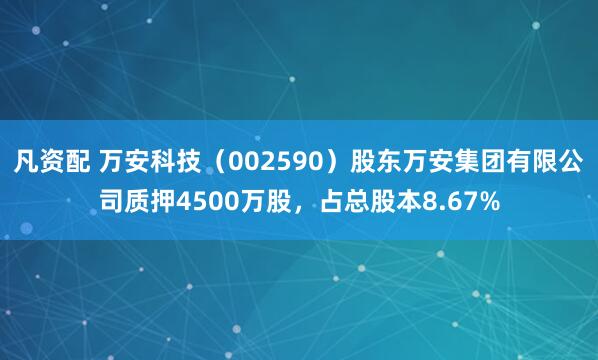 凡资配 万安科技（002590）股东万安集团有限公司质押4500万股，占总股本8.67%